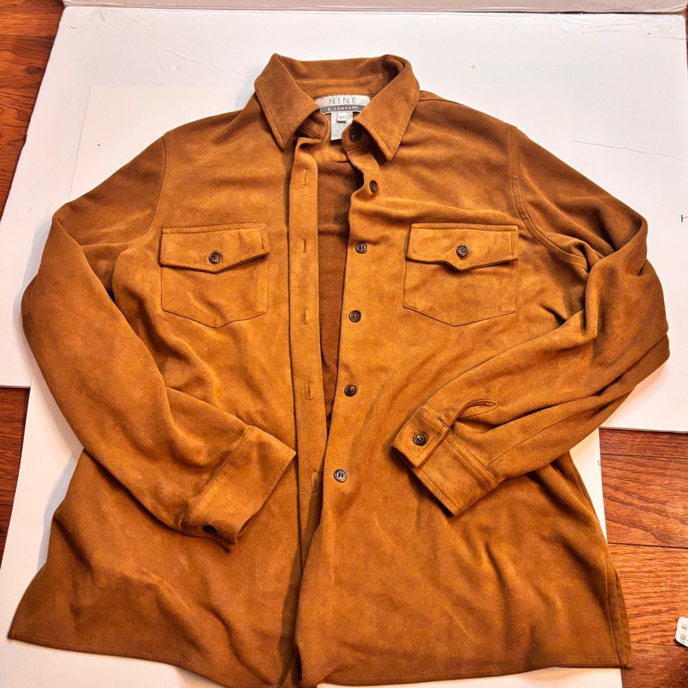 Nine & Company Brown Suede Button Up Shirt Size 12 Long Sleeve Pockets‎